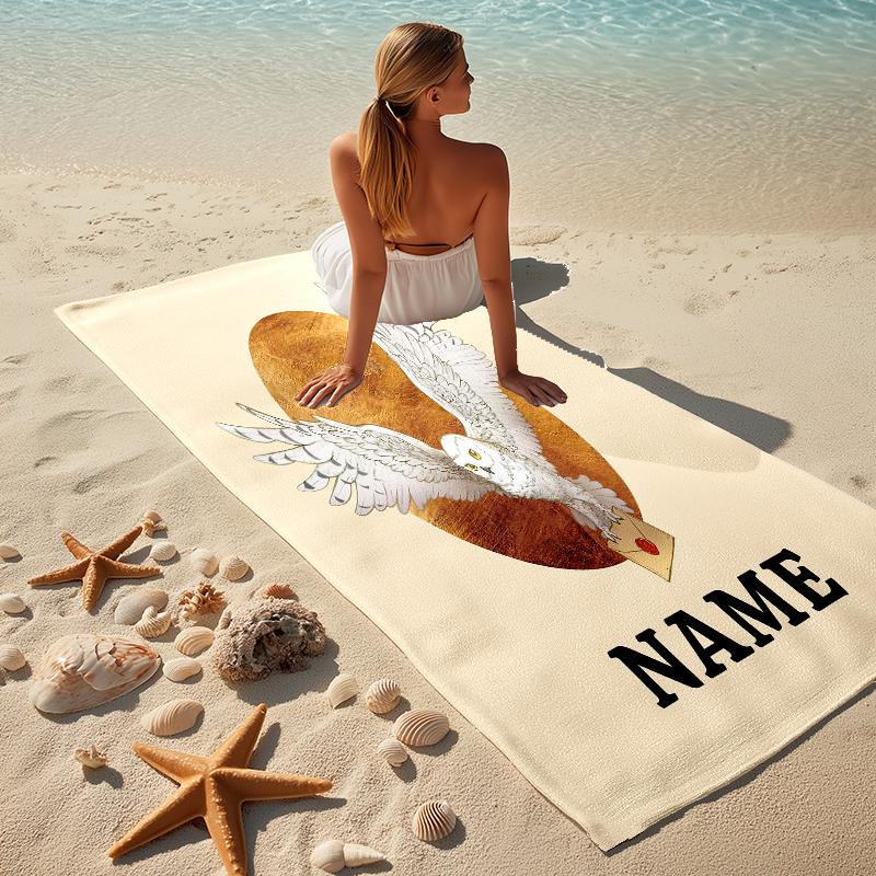 Custom Name Owl Letter Stylish Digital Printing Beach Towel Quick‑Drying Absorbent Blanket for Beach Pool Gym Travel