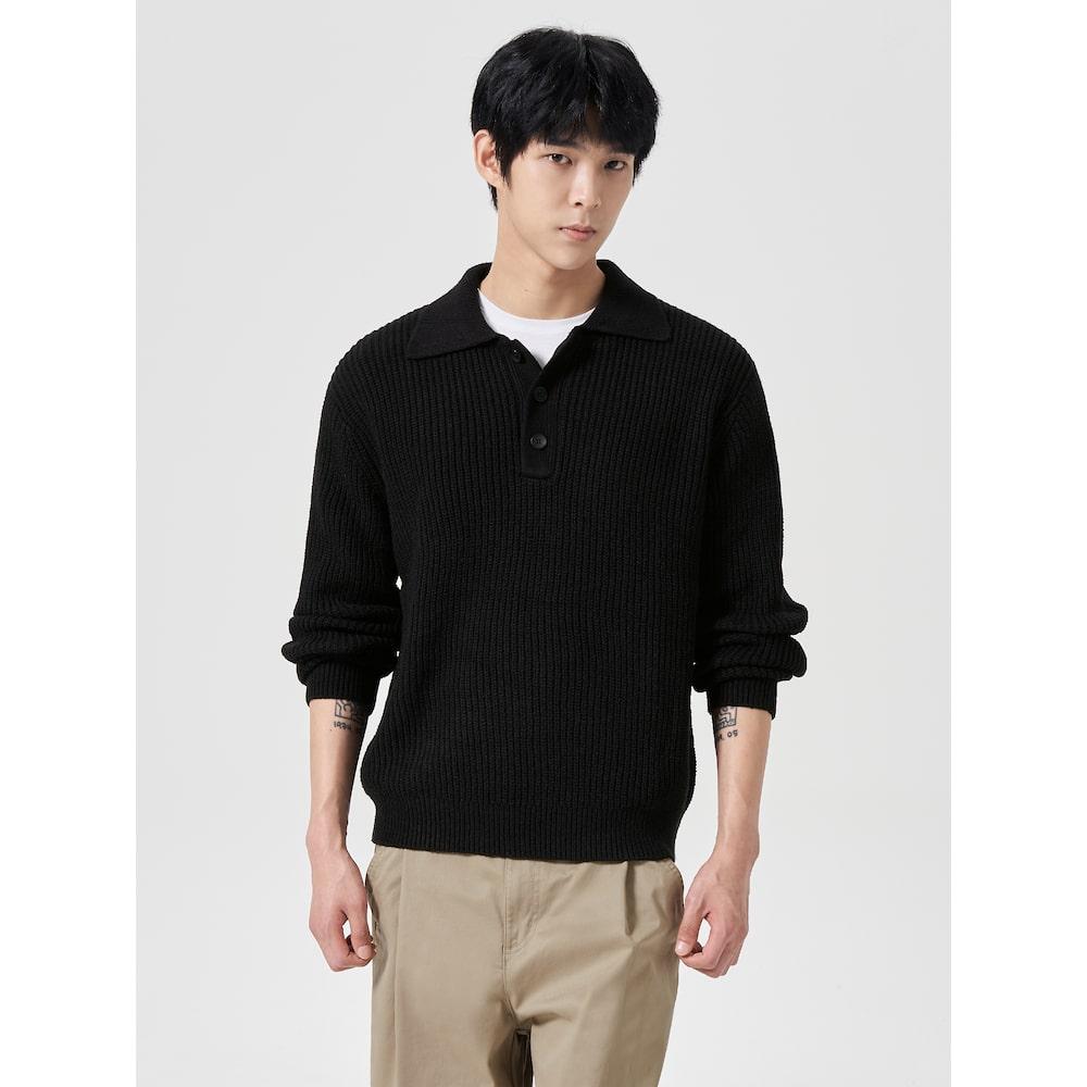 8Seconds Two-Tone Collared Knit Black Black/M