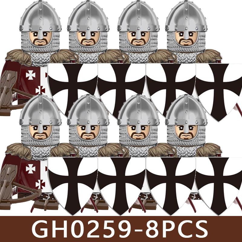 Medieval Roman Soldier Figures Building Blocks MIlitary Castle Warrior Hospital Templar Knight Flag Cloak Accessories Bricks Toy