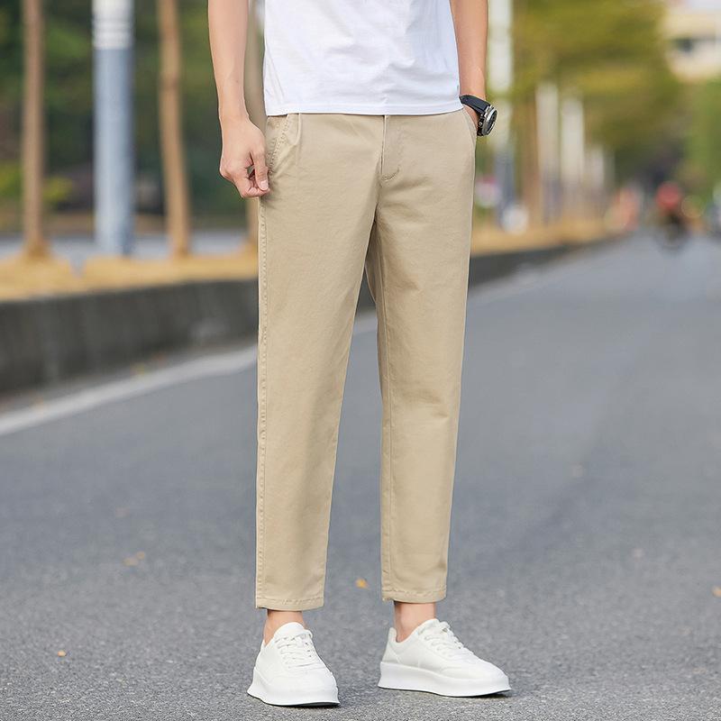 

Летние брюки длиной девять точек для мужчин, зауженные прямые тонкие брюки для мужчин, прилегающего кроя, универсальные повседневные брюки для мужчин 38