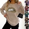 Women’s Leopard-Print Embroidered Sequinned Lips Statement Round-Neck Pullover