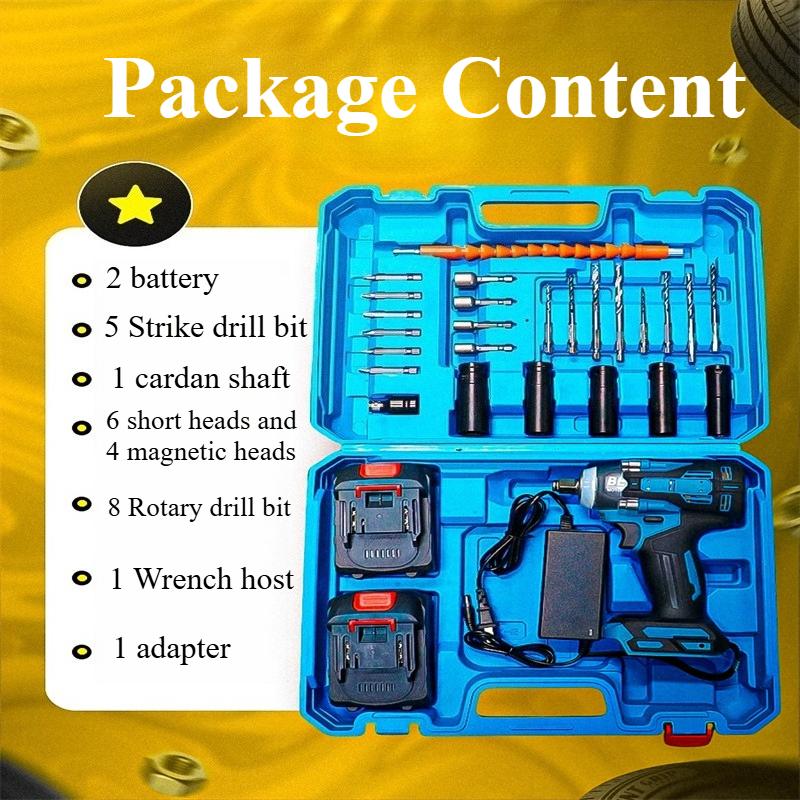 

Беспроводной электрический ударный гайковерт 600 Нм 21 В, многофункциональный инструмент с 2 перезаряжаемыми аккумуляторами, торцевым ключом и битой для шуруповерта