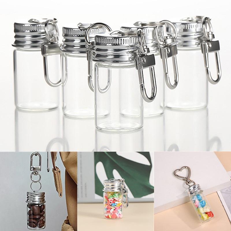 7/10Ml Storage Bottle With Love Keychain Transparent Glass Bottles Aluminium Cap Empty Jars Liquid Containers Dispenser Decor