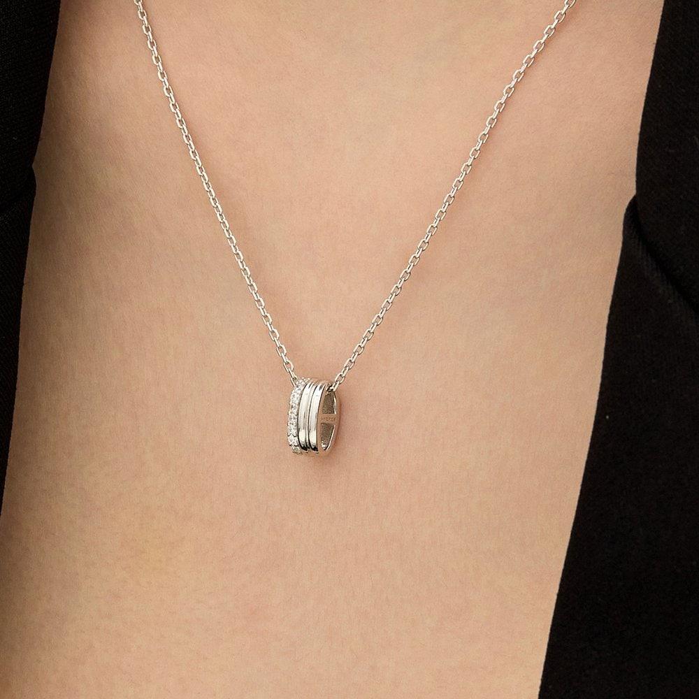 Triple Silver (W) Pave Necklace