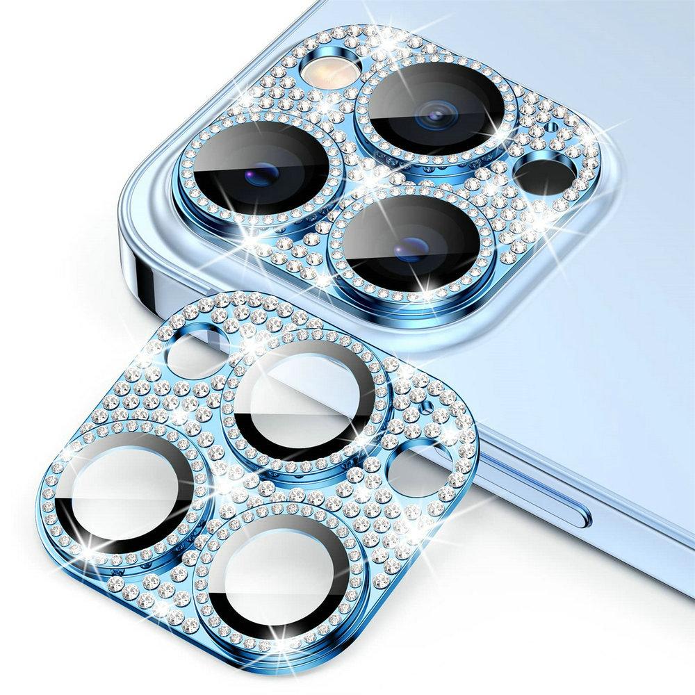

Для IPhone 15 Plus Glitter Bling Camera Protection Ring Rhinestone Camera Ring для IPhone 14 13 12 11 Pro Max iP11 Pro Max синій