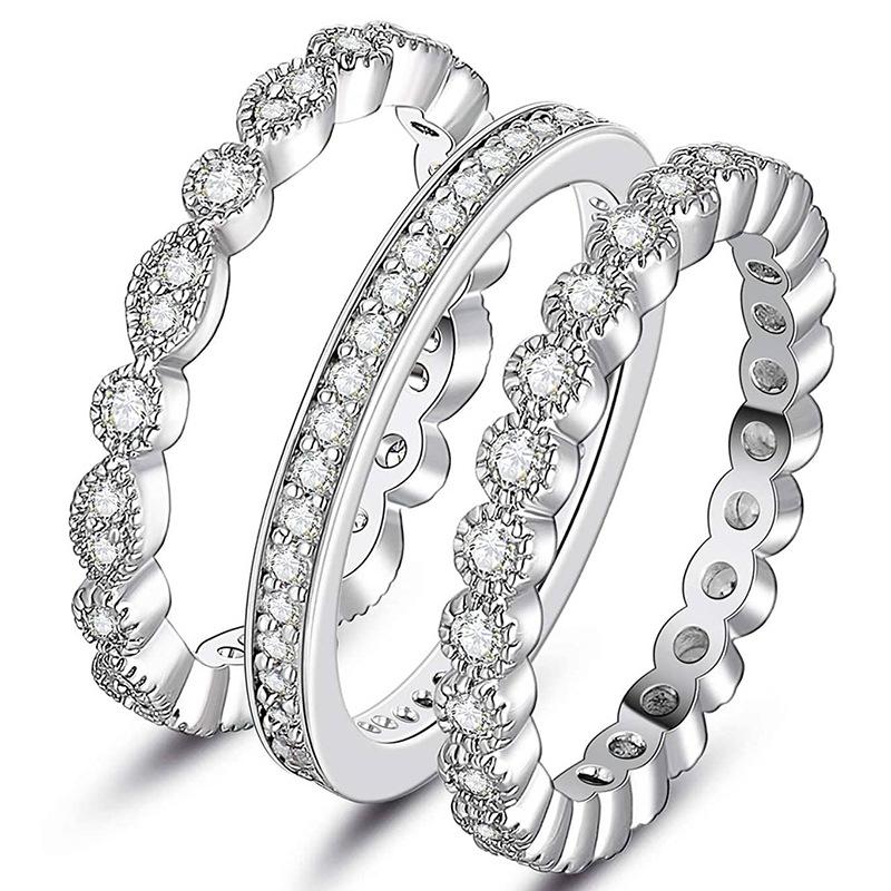 

Single row full of diamonds zircon ring three-piece set ring men s and women s high-end fashion niche ring no. 10