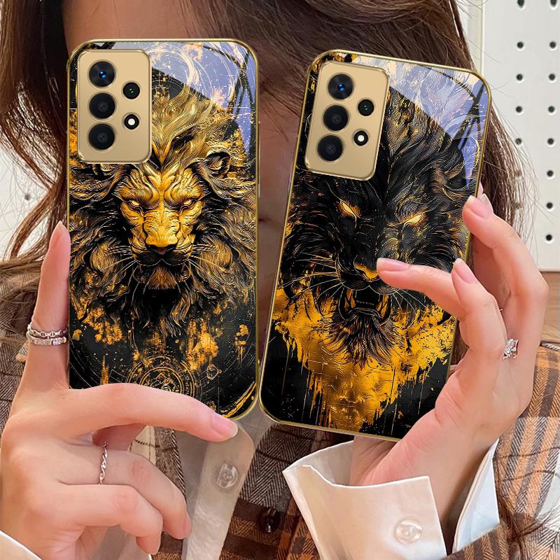 Zhenshan Spirit Beast For Samsung A73 A72 A71 A42 A56 A55 A54 A53 A52s A52 A51 A36 A35 A34 A33 A32 16 14 Golden glass phone case