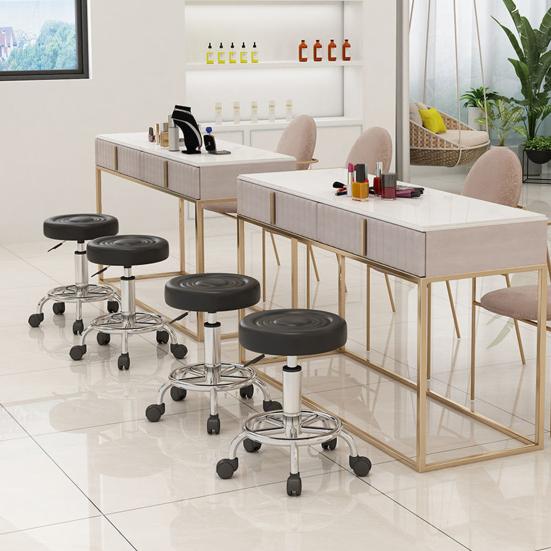 Beauty Stool, 360-degree Rotation Wheel Bar Stool, Height Adjustable Salon Chair, Faux Leather Cushioned Office Shop Stool, with Metal Frame (Black)