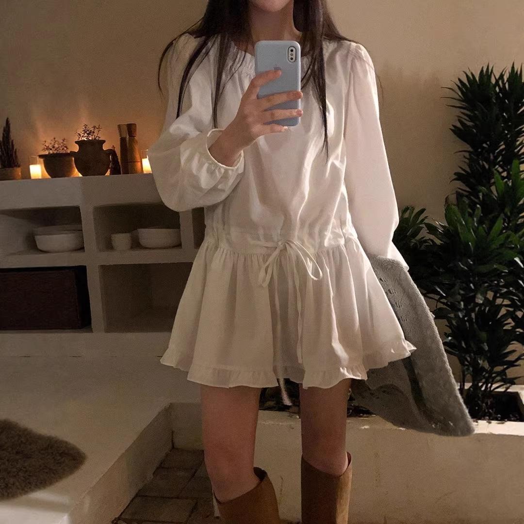 

Korean INS Style 2026 Spring/Autumn Long-Sleeve Women s Dress One Size белый