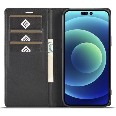 LC.IMEEKE Für iPhone 15 Pro Max Stoßfeste Lederständerhülle Kohlefasertextur Brieftasche Handyhülle