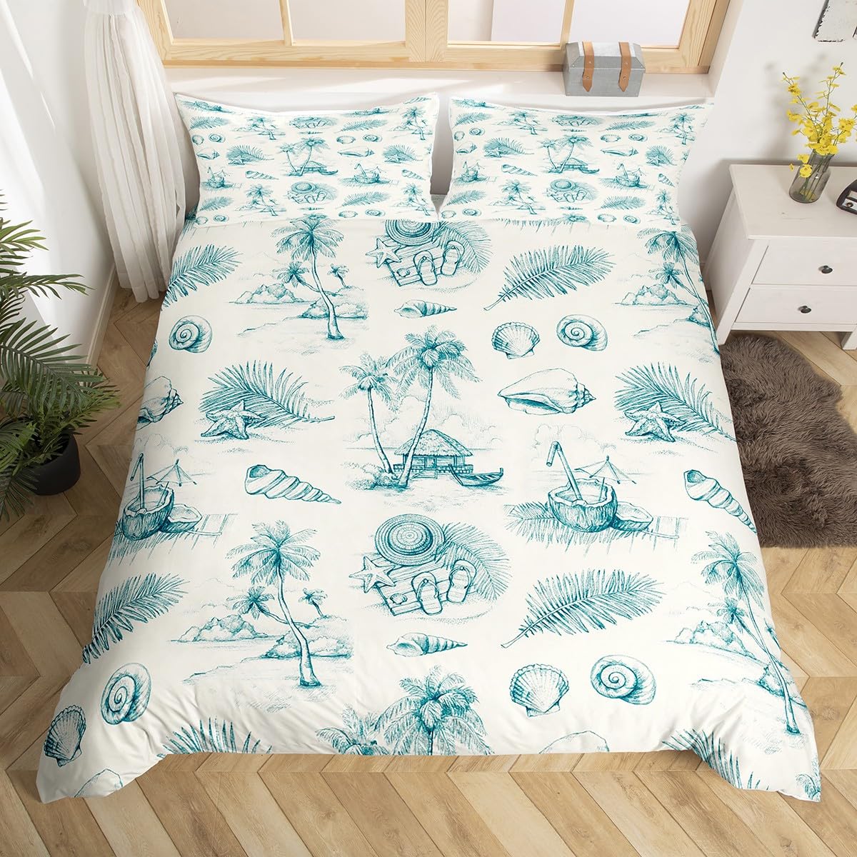 

Ocean Sea Beach Soft Duvet Cover Beding Set Quen Set Sized Dimensions for Children Kids Young Girls Young Boys Adult Peoples Rom Decor Sketch Quilt 100*200cm Single