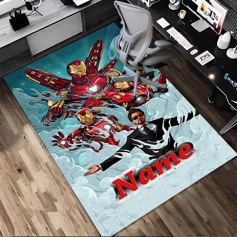 Personalized Name Iron Man Flight Living Room Non-Slip Area Rug Soft Carpet for Bedroom Kids Playroom Sofa Office Home Decor Doormat