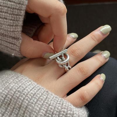 Koreanischer S925 Silber Mehrschichtiger Retro Mode Kettenring für Damen, Verstellbarer OT Schnallen Zeigefingerring