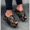 New Summer Women's Plus Size European American Style Camouflage Chunky Sole Platform One Strap Casual Slide Sandals