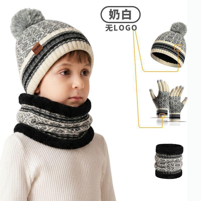 Knitted Toddler Beanie Hat Scarf Glove Set With Jacquard Warm Fleece Lined Winter Accessory Kids
