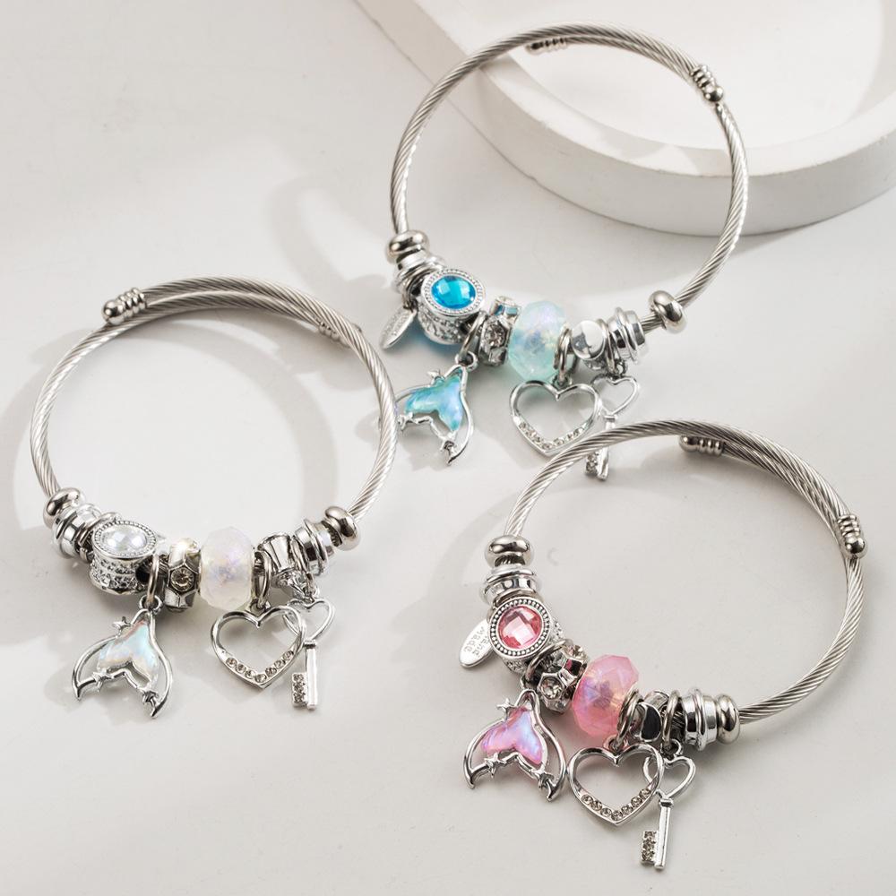 

Trendy INS Style Fashion Fairy Fish Tail Heart Pendant Bracelet синій