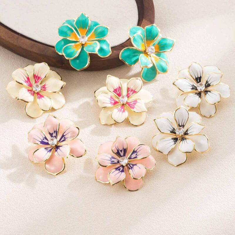 Exquisite Exaggerated Colorful Oil Drop Large Flowers Earrings for Women Ladies Personality Temperament Earrings Jewelry Gifts