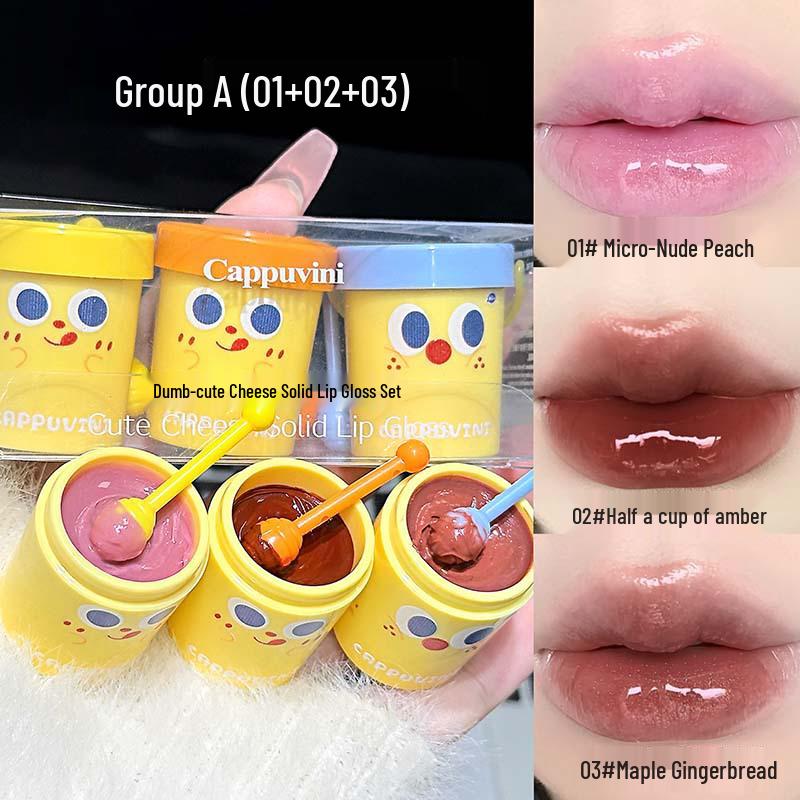 CAPPVINI Cute Cheese Lip Gloss - Milk Tea Cup Mirror Glaze, Student-Friendly Lipstick