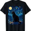 Black Cat Starry Night Oil Painting Funny Cat T-Shirt