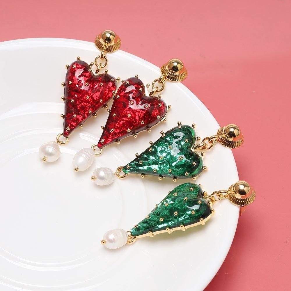 1 Pair Red Color Love Heart Earrings Heart Shape Baroque Earrings Dangle Earrings  Women Jewelry