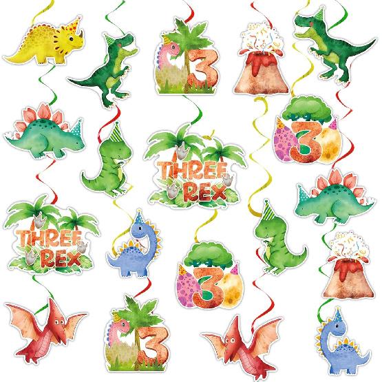 Dinosaur 3rd Birthday Party Decorations Dinosaur Hanging Swirls Dinosaurs Foil Swirls Ceiling Spiral Streamers for Girl Boy Three Rex Birthday