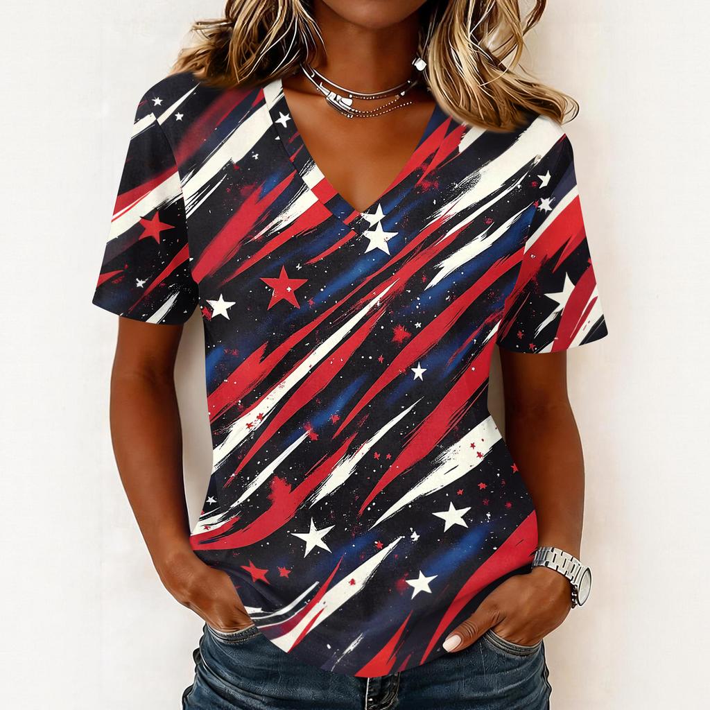 Shirts For Women Trendy V Neck T Shirts Casual Printed Blouse Tops For Women
