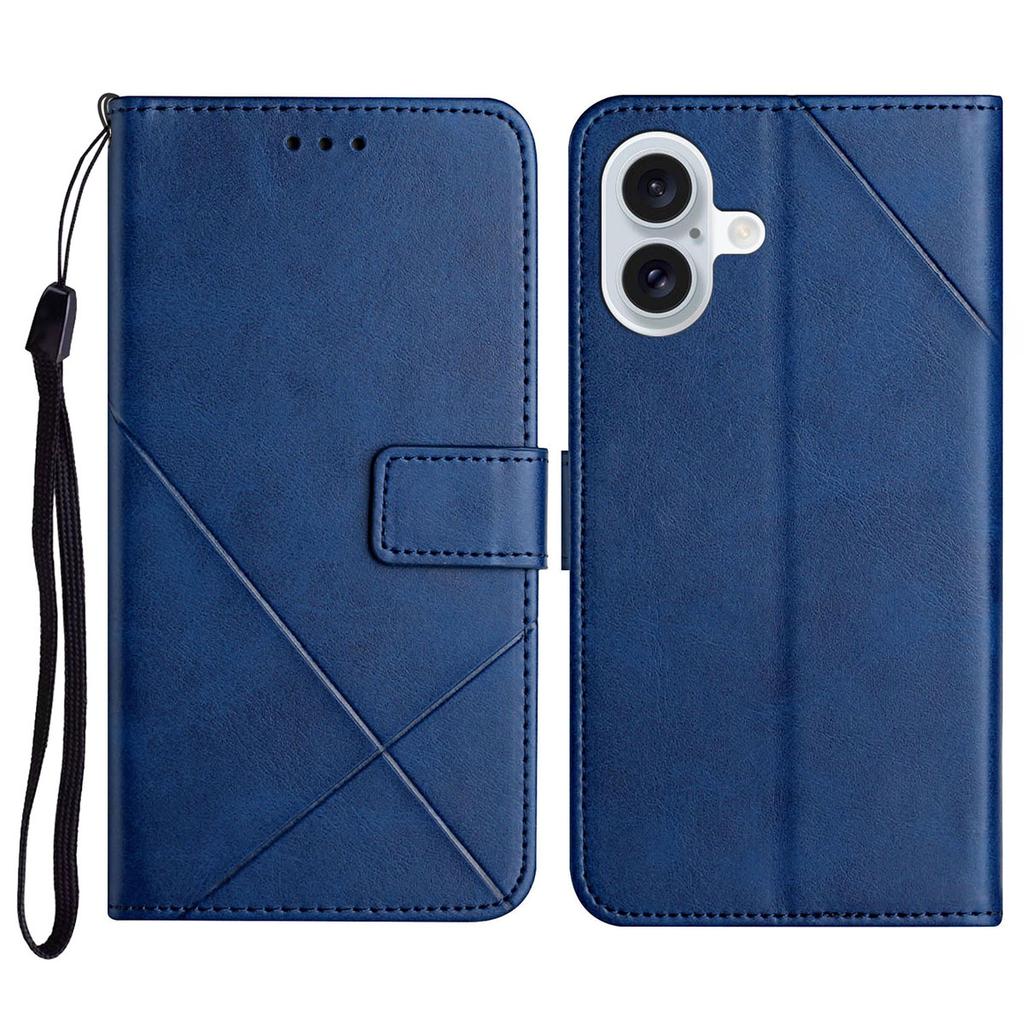 For iPhone 16 Leather Case Line Pattern Wallet Phone Cover