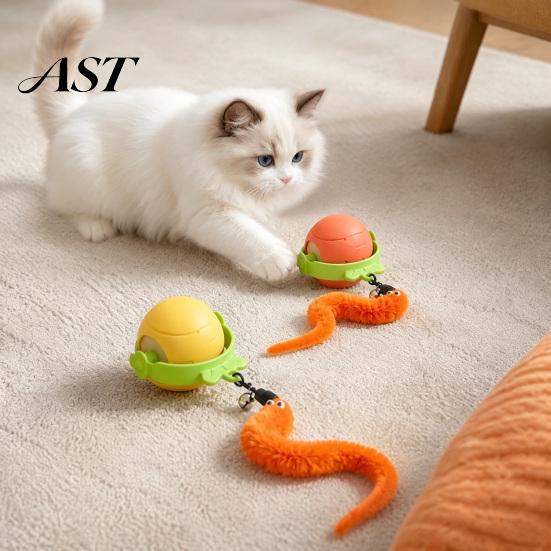Interactive Cat Toy Ball, Self Rolling Ball with Bell And Detachable Plush Tail, Indoor Entertainment Automatic Obstacle Avoidance, Rechargeable Light