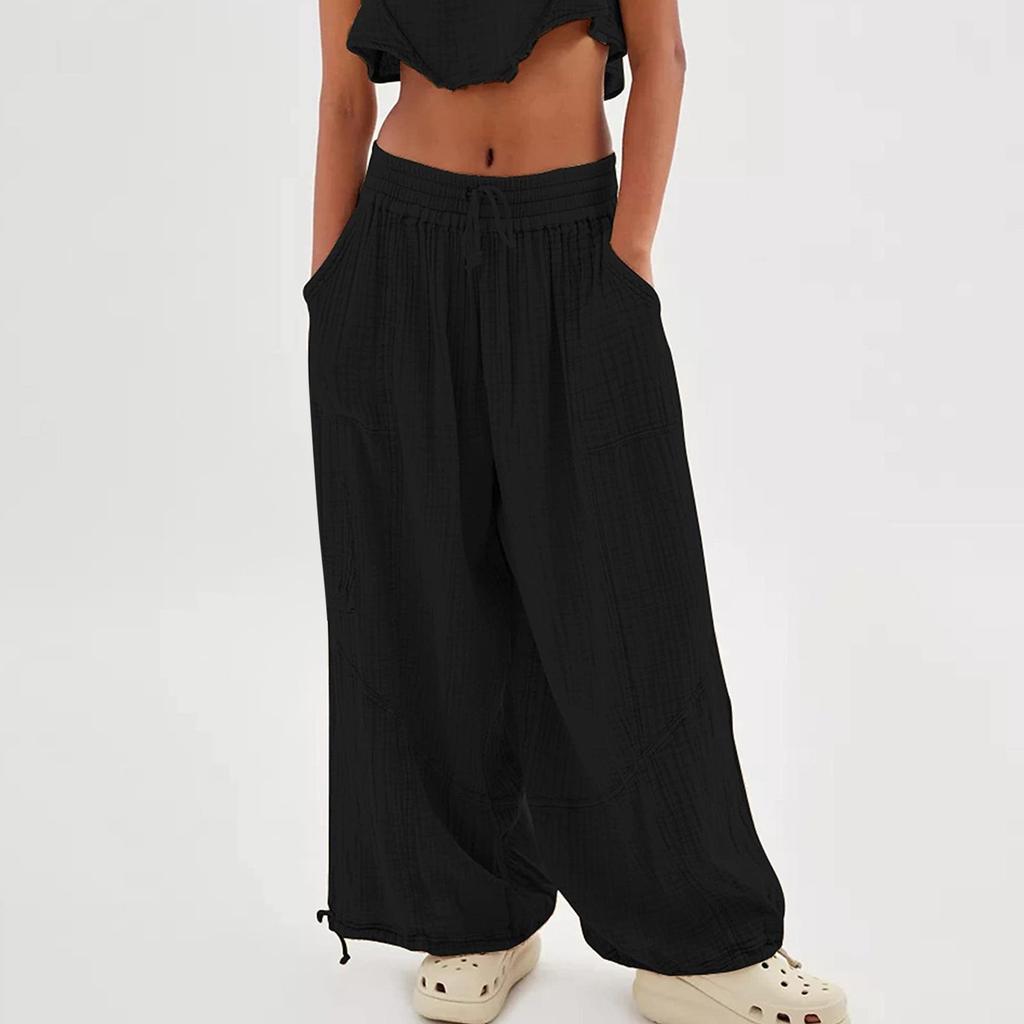 2023 Bestselling Women's Casual Solid Tie-Up Wide Leg Pants with Pockets