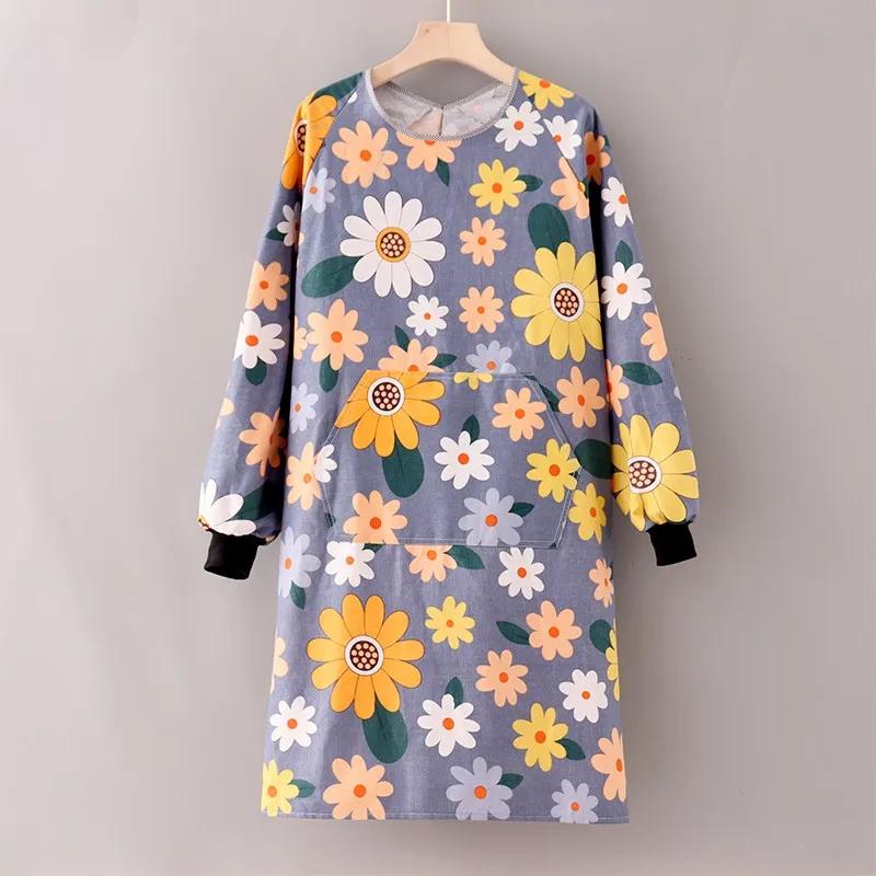 Oil-proof Apron Fashionable Canvas Kitchen Cooking Apron Home Long Sleeve Durable Women Overwear Work Clothes