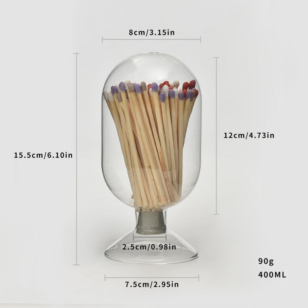 Match Storage Glass Decor Transparent Match Cloche Glass Match Bottle Cloche Matchstick Jar Display Sample Glass Display Bottle