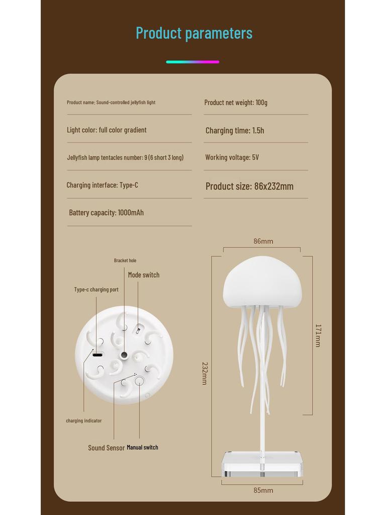 Smart Color Gradient Jellyfish Lamp with Sound Control - Dynamic Tentacle Night Light