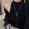 Stainless Steel Adjustable Long Sweater Chain Necklace with Heart Beads Pendant Minimalist Zircon for Women Accessories