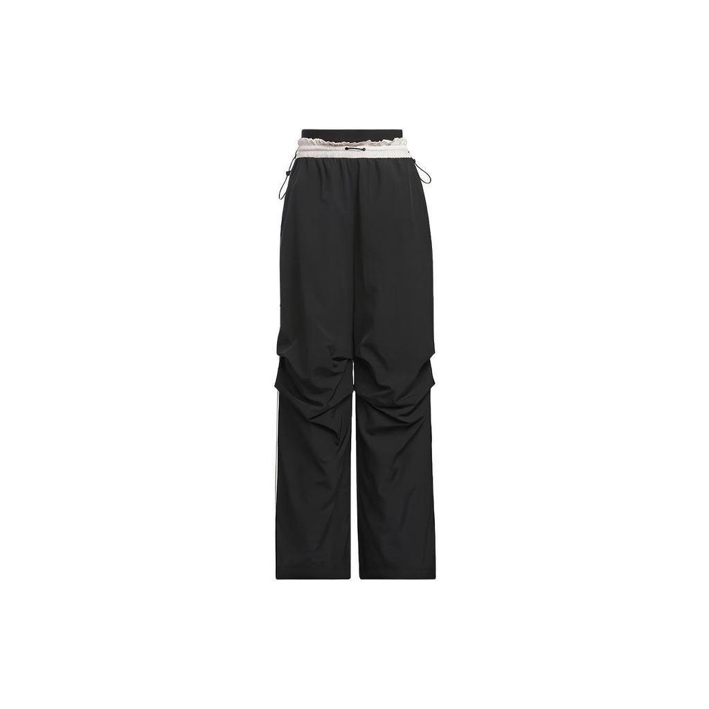 Adidas Originals Retro Sport Three Stripe Color Block Loose Woven Pants Women Pants Black IZ1528