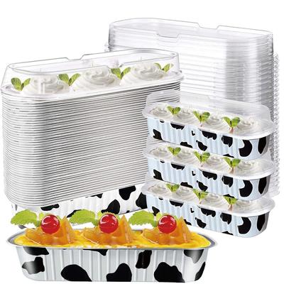 Mini Cake Pan with Lid Mini Baking Pan Aluminum Foil Long Baking Cup Disposable Aluminum Foil Bakaing Pan Brownie Cake Liner