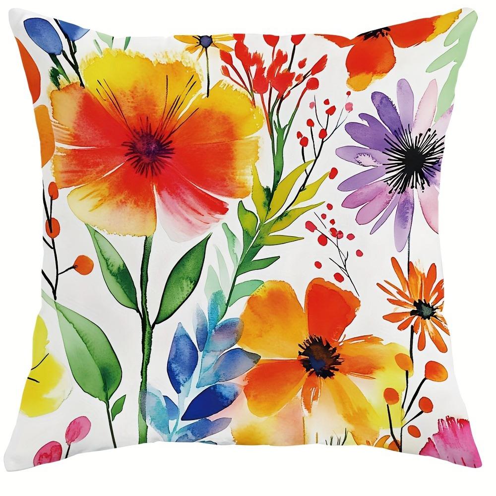 Watercolor Multicolor Floral Pillow Cases - Artistic Home AccentsLiving room sofa cushion cover, bedroom room decoration