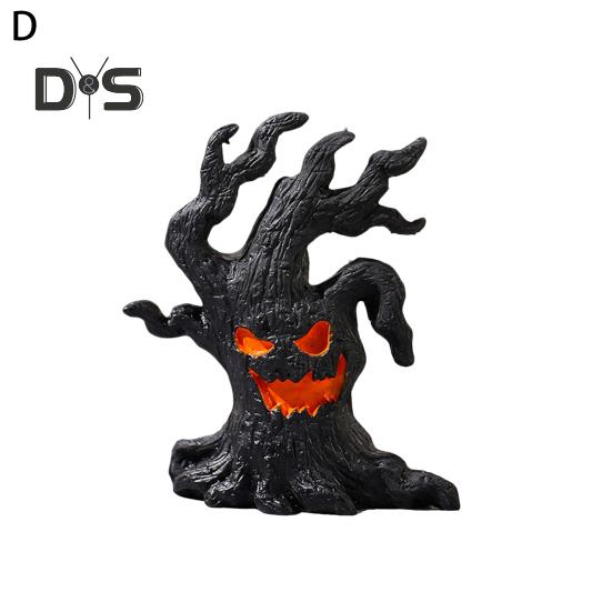 1/4Pcs Halloween Spooky Tree Figurine Ghost Tree Stump Resin Statue Sculpture Indoor Outdoor Garden Desktop Decoration Ornament