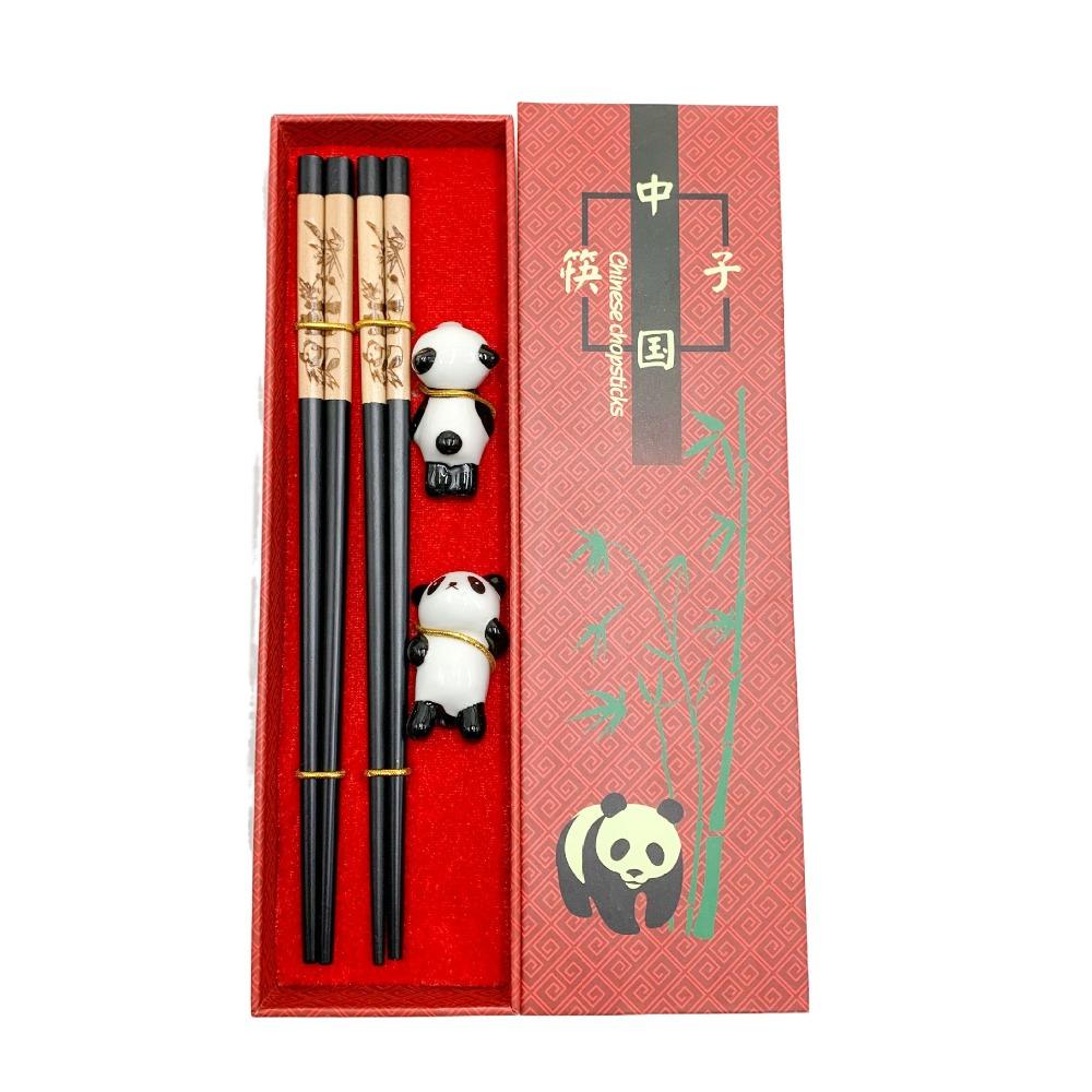2 Pair With Chopstick Rest Panda Chopsticks Gift Set Non-slip Sushi Chopsticks  Noodle
