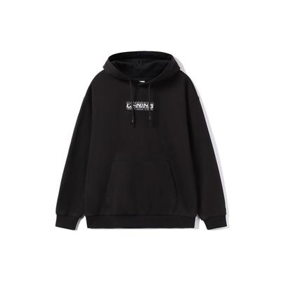 Li Ning Sports Fashion Series Embroidered Logo Loose Fleece Warm Hoodie Unisex Hoodies Black AWDRB74-1