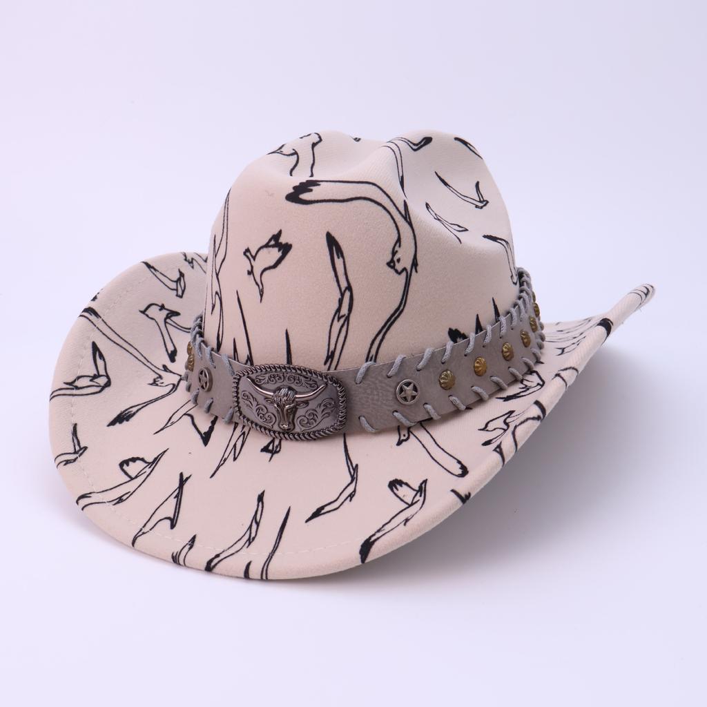 Word top woolen top hat retro bull head accessories western cowboy hat European and American sunshade versatile fashion jazz hat