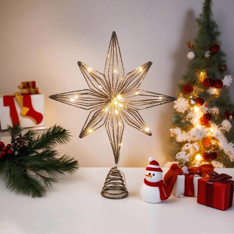 1Pcs Christmas Home Party Decoration Christmas Tree Toppers Star With Led String Lights Ornaments For Festival Party New Year