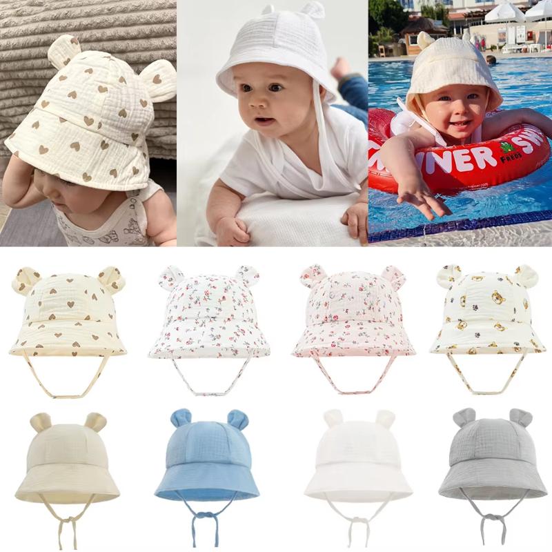 Baby Sun Hat With Ears Cute Bunny Newborn Boys Girls Bucket Hat Summer Kids Toddler Panama Cap 0 to 12 Months Soft Cotton