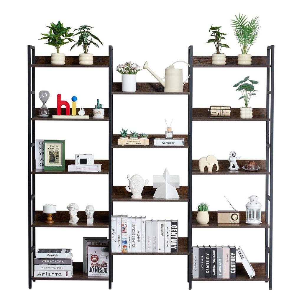 Metal Bookshelf Rustic Bookshelf 14-Tier for Living Room Bedroom & Office