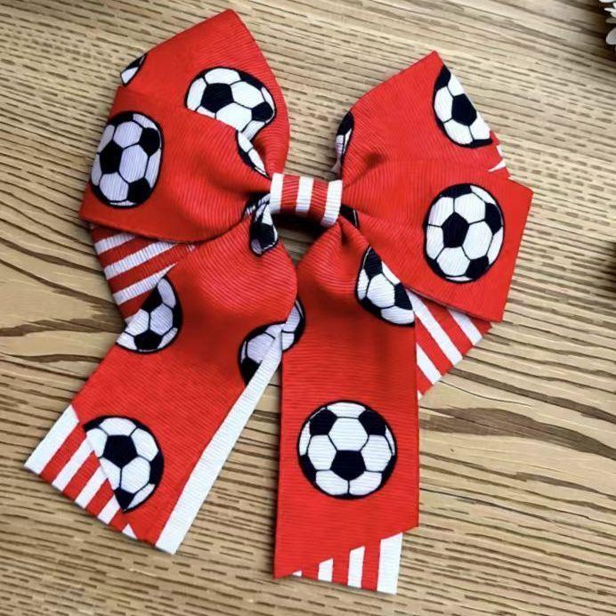 New Football Star Bow Hair Clips - Double Layer Sports Hairpins