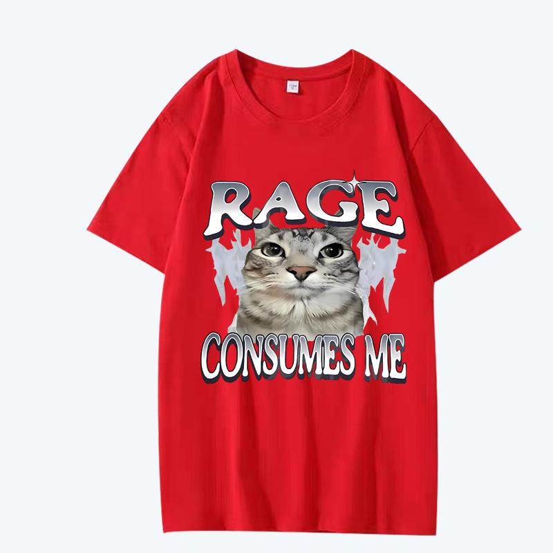 Rage Consumes Me Cat T Shirt men women Oversized 100% Cotton Hot sale short sleeve Summer streetwear print Unisex plus size tops