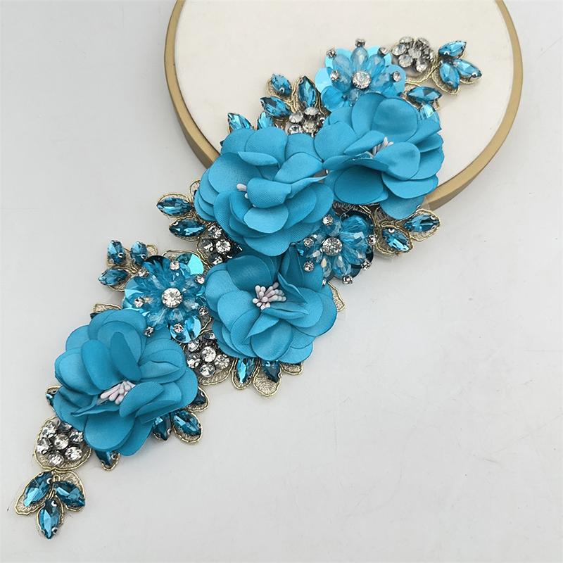3D Flowers Rhinestone Beaded Handmade Applique for Clothes Sequins Patch Wedding Dress Sew on Handcraft Creativity Material