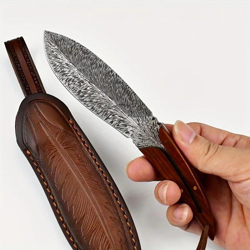 Multi Hunting Knife Feather Pattern Knife Boning Knife Fruit Knife for Protection and Knives Stainless Steel Meat Cleaver
