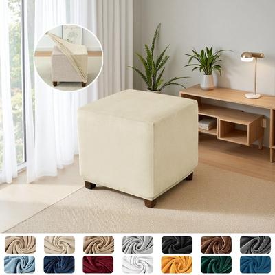 1PC Soft Velvet Ottoman Stool Cover Stretch Square Footstool Covers Living Room All-inclusive Footrest Slipcovers Housse De Pouf
