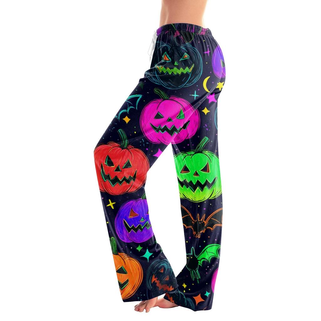 Women's Halloween Printed Drawstring Pajama Pants - Soft Casual Sleep Pants with Spooky Print - Comfortable Wear for Women