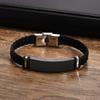 Vnox Custom Leather Bracelets for Men, Engraved Stainless Steel Bar with Braided Leather Bangle, Black Simple Name Husband Gift